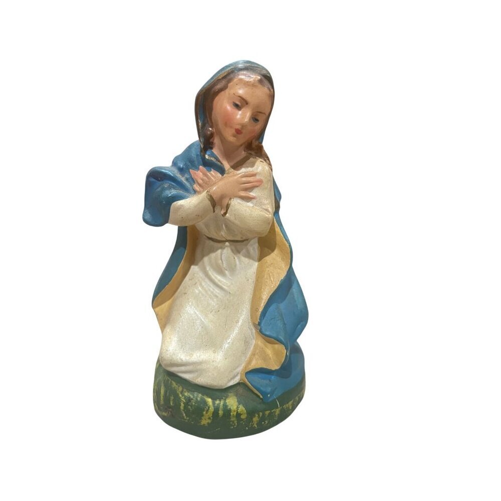 Vtg Hand-Painted Paper Mache Mary Figurine‎ Nativity Scene Religious Statue